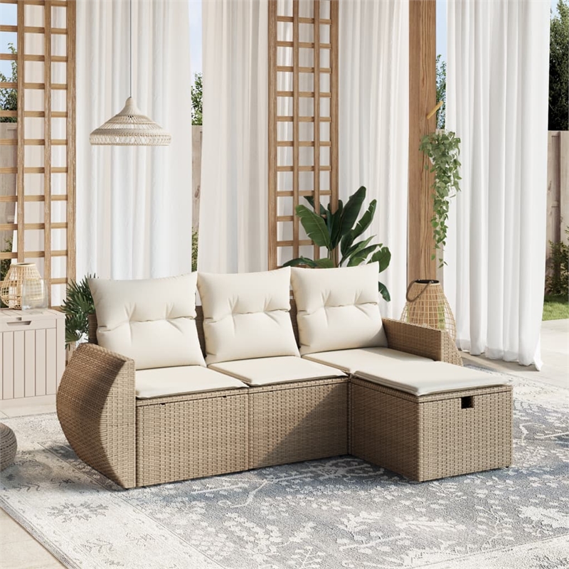 Afuera Living Contemporary 4 Piece Poly Rattan Large Sofa Set in Beige