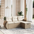 Afuera Living Contemporary 4 Piece Poly Rattan Large Sofa Set in Beige