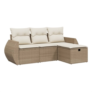Afuera Living Contemporary 4 Piece Poly Rattan Large Sofa Set in Beige