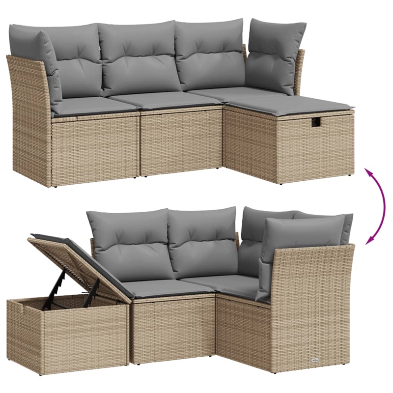 Afuera Living Contemporary 4 Piece Poly Rattan Sofa Set in Beige