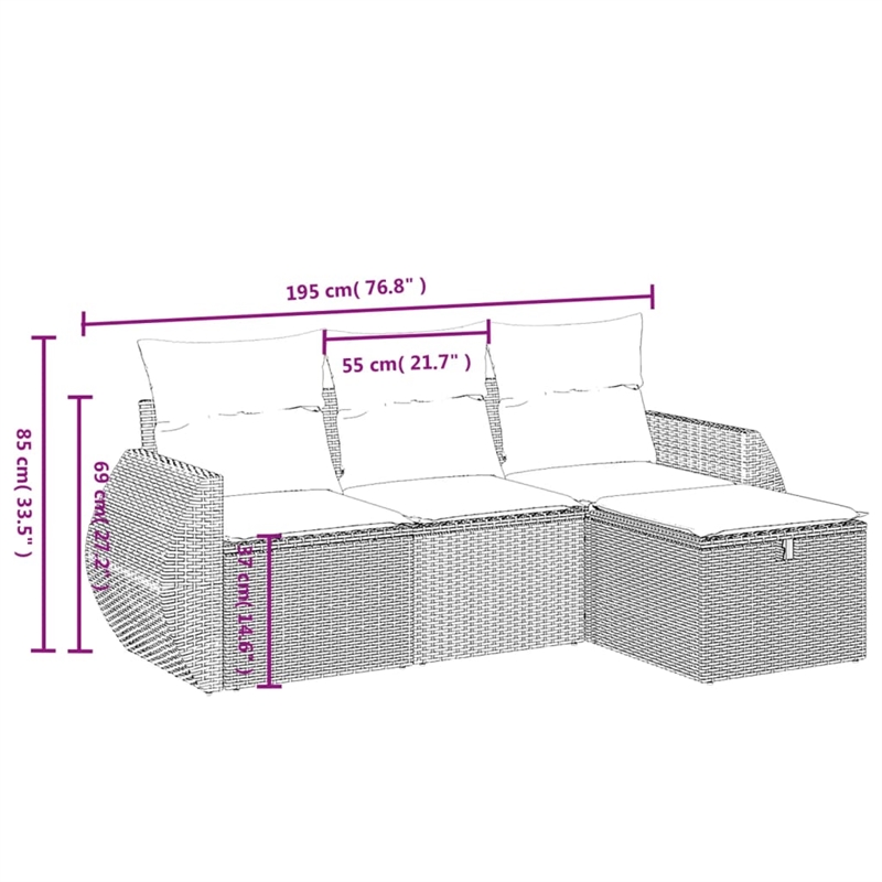 Afuera Living Contemporary 4 Piece Poly Rattan Sofa Set in Beige