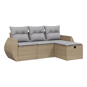Afuera Living Contemporary 4 Piece Poly Rattan Sofa Set in Beige