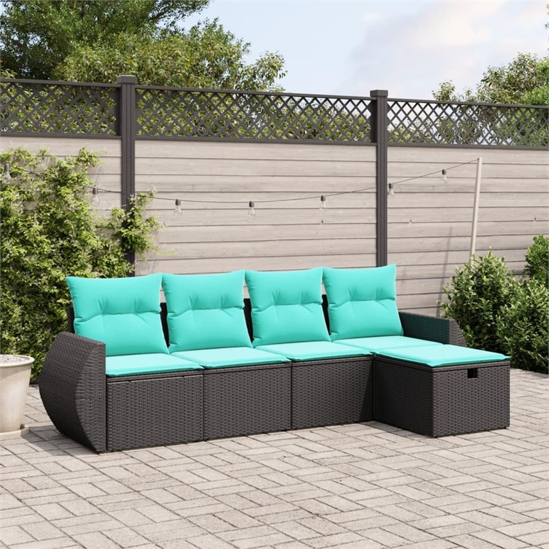 Afuera Living 5 Piece Poly Rattan Standard Sofa Set in Black