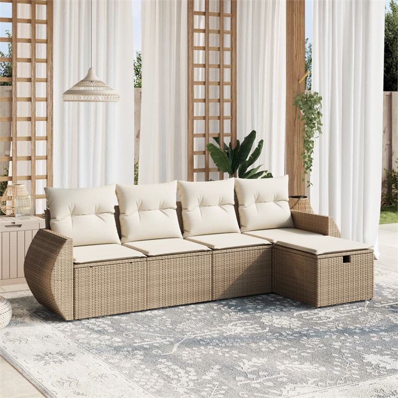 Afuera Living Contemporary 5 Piece Poly Rattan Small Sofa Set in Beige