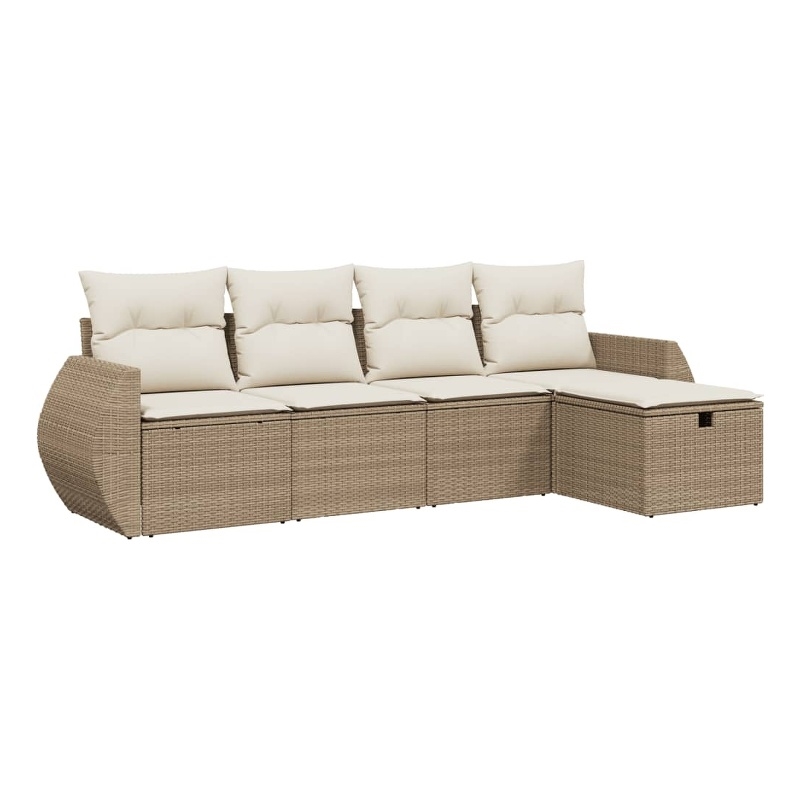 Afuera Living Contemporary 5 Piece Poly Rattan Small Sofa Set in Beige