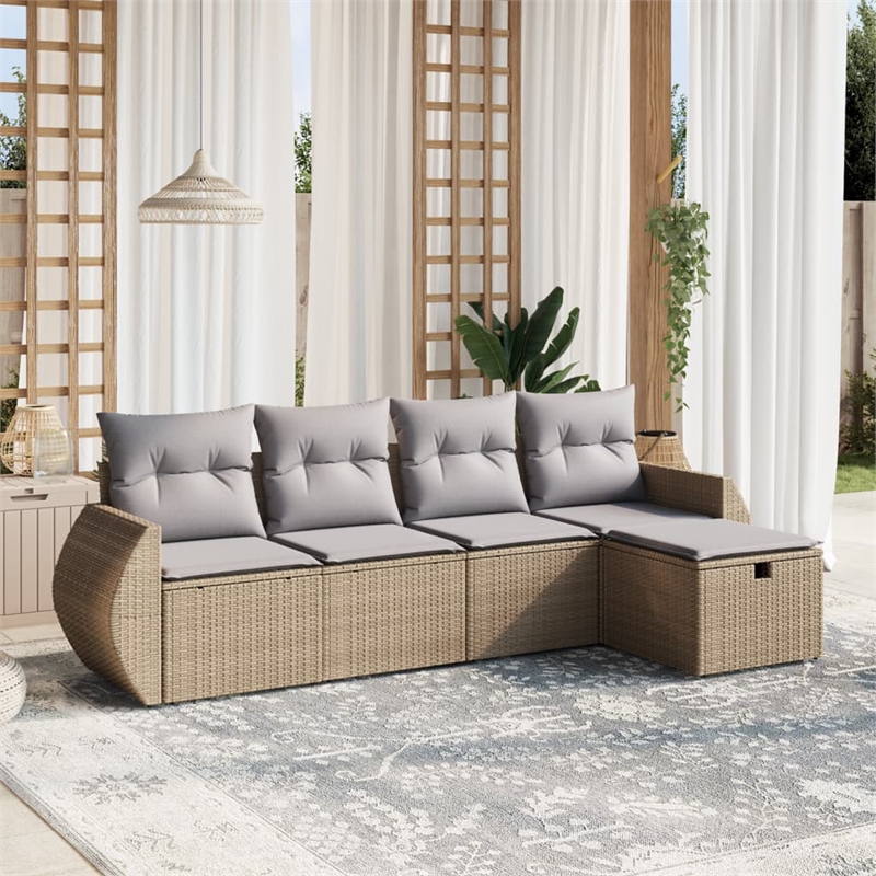 Afuera Living Contemporary 5 Piece Poly Rattan Large Sofa Set in Beige