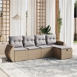 Afuera Living Contemporary 5 Piece Poly Rattan Large Sofa Set in Beige
