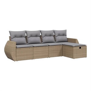 Afuera Living Contemporary 5 Piece Poly Rattan Large Sofa Set in Beige