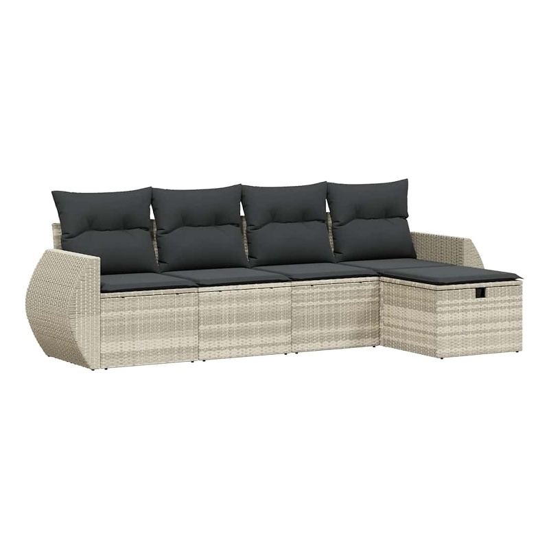 Afuera Living Contemporary 5 Piece Poly Rattan Large Sofa Set in Gray
