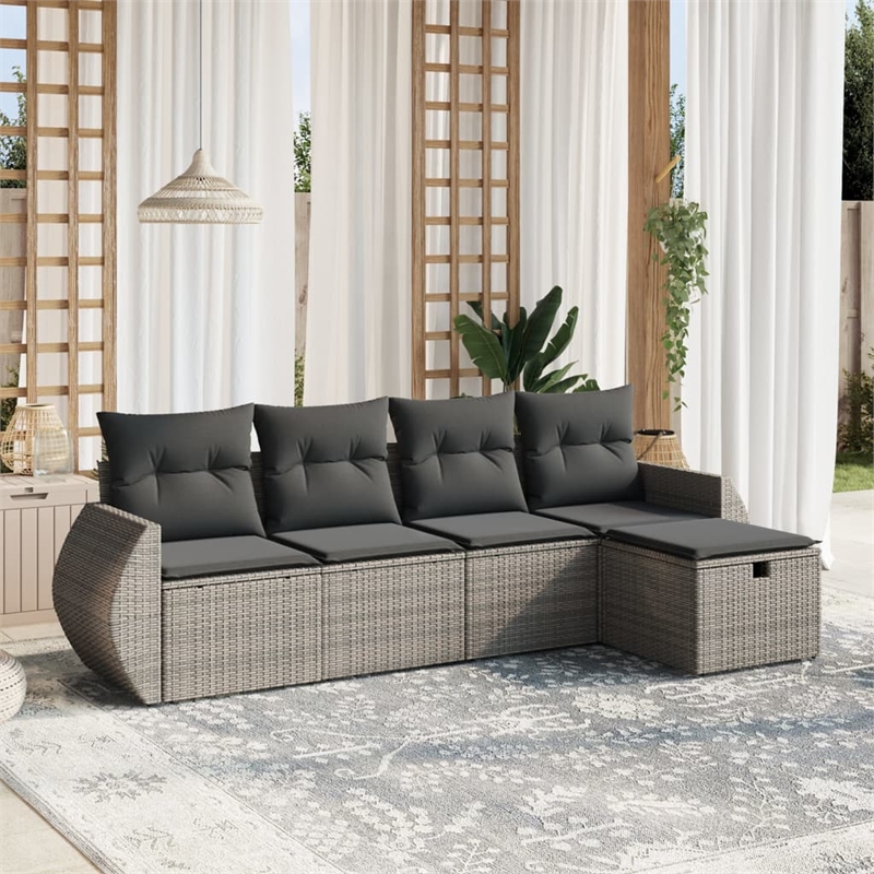 Afuera Living Contemporary 5 Piece Poly Rattan Large Sofa Set in Gray