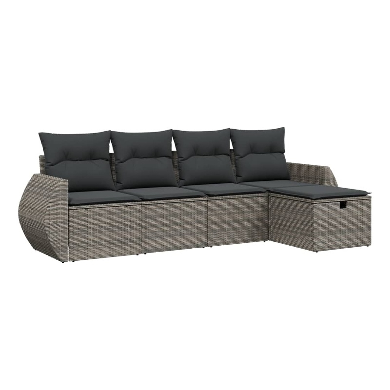 Afuera Living Contemporary 5 Piece Poly Rattan Large Sofa Set in Gray