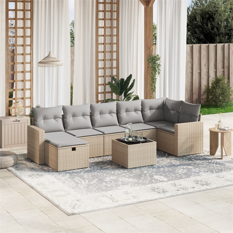 Afuera Living Contemporary 8 Piece Poly Rattan Small Sofa Set in Beige