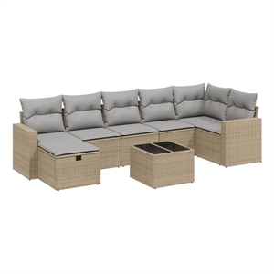 Afuera Living Contemporary 8 Piece Poly Rattan Small Sofa Set in Beige