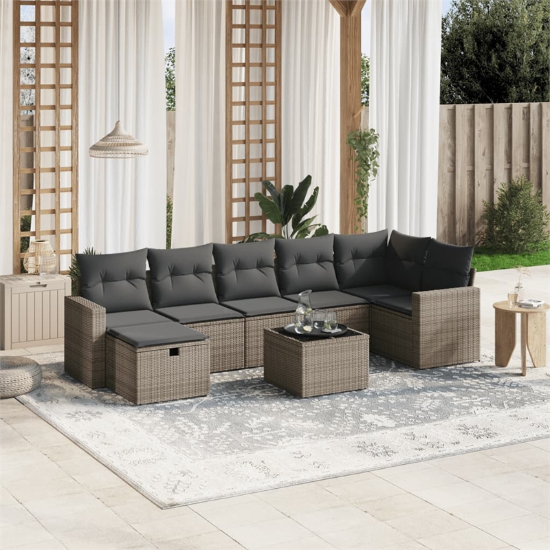 Afuera Living Contemporary 8 Piece Poly Rattan Large Sofa Set in Gray