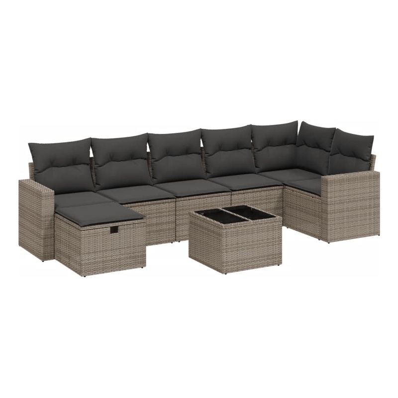 Afuera Living Contemporary 8 Piece Poly Rattan Large Sofa Set in Gray