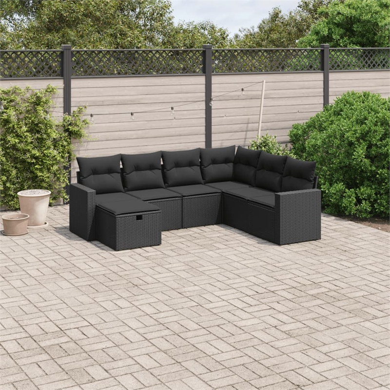 Afuera Living Contemporary 7 Piece Poly Rattan Sofa Set in Black