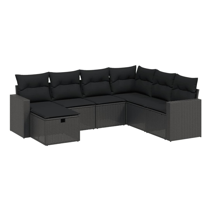 Afuera Living Contemporary 7 Piece Poly Rattan Sofa Set in Black