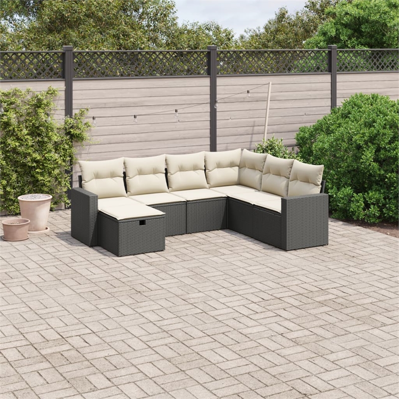 Afuera Living Contemporary 7 Piece Poly Rattan Large Sofa Set in Black
