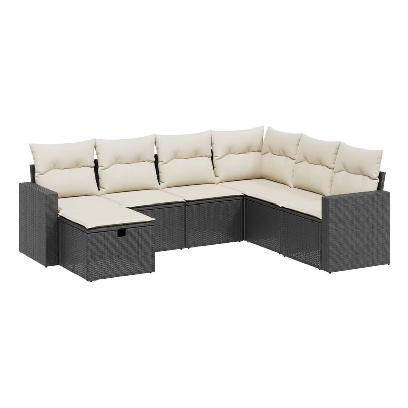 Afuera Living Contemporary 7 Piece Poly Rattan Large Sofa Set in Black