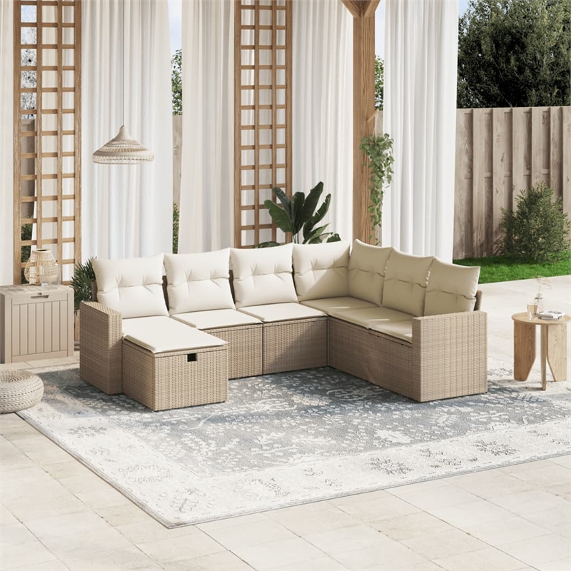Afuera Living Contemporary 7 Piece Poly Rattan Sofa Set in Beige