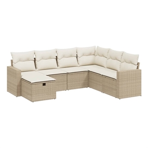 Afuera Living Contemporary 7 Piece Poly Rattan Sofa Set in Beige