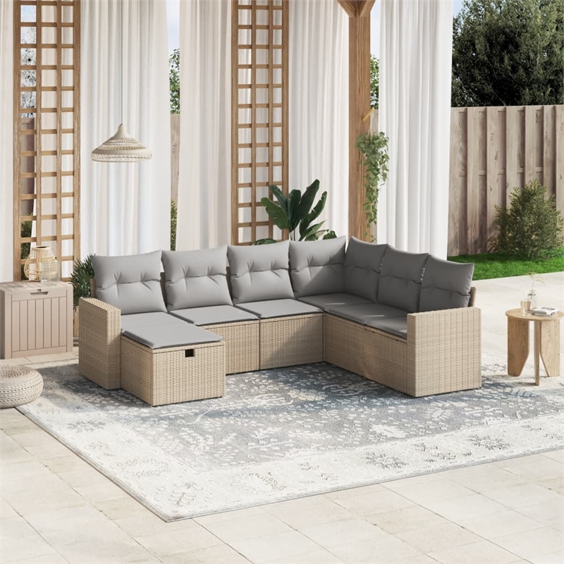 Afuera Living Contemporary 7 Piece Poly Rattan Sofa Set in Beige