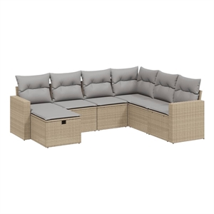Afuera Living Contemporary 7 Piece Poly Rattan Sofa Set in Beige