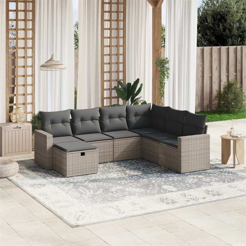 Afuera Living Contemporary 7 Piece Poly Rattan Sofa Set in Gray