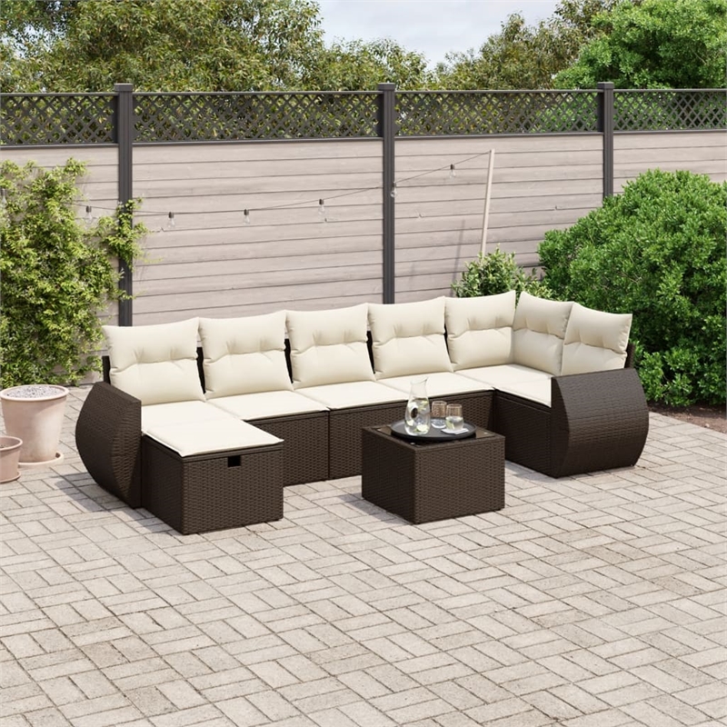 Afuera Living Contemporary 8 Piece Poly Rattan Sofa Set in Brown