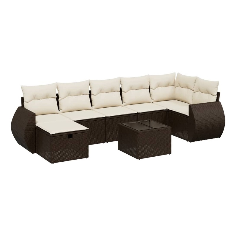 Afuera Living Contemporary 8 Piece Poly Rattan Sofa Set in Brown