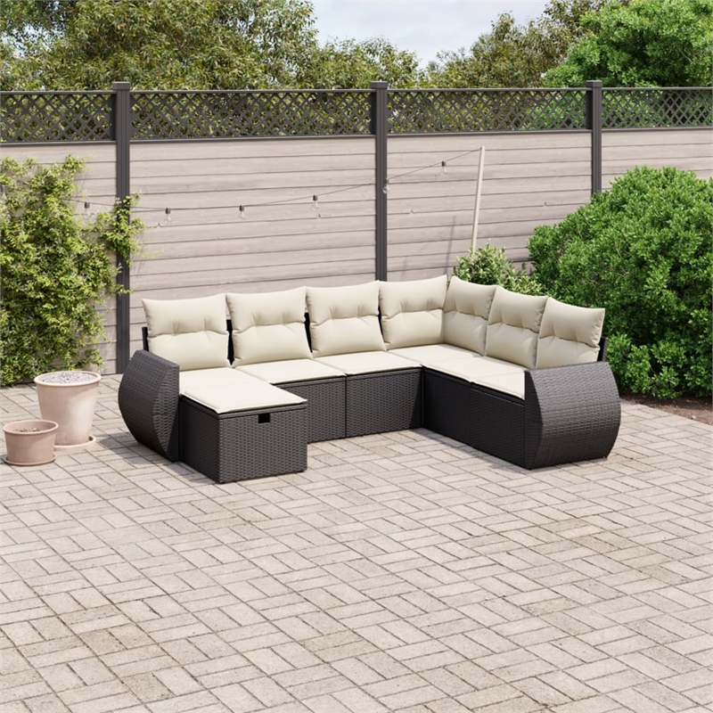 Afuera Living Contemporary 7 Piece Poly Rattan Large Sofa Set in Black