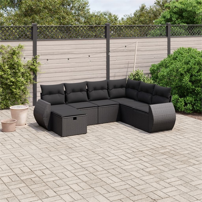 Afuera Living Contemporary 7 Piece Poly Rattan Sofa Set in Black