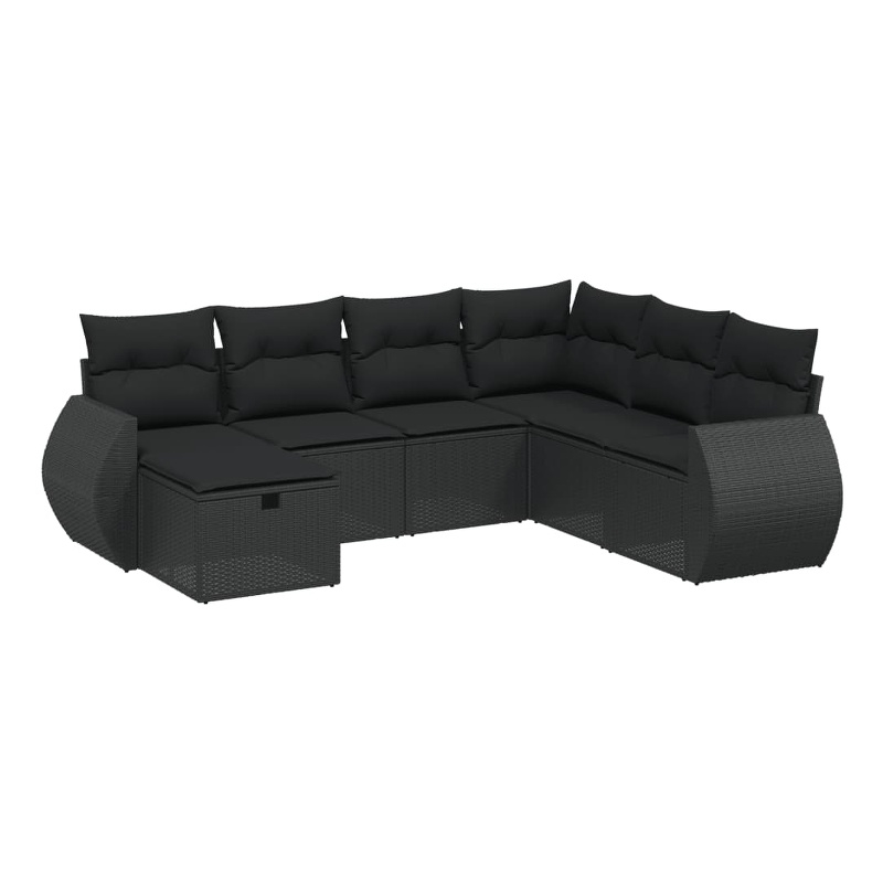 Afuera Living Contemporary 7 Piece Poly Rattan Sofa Set in Black