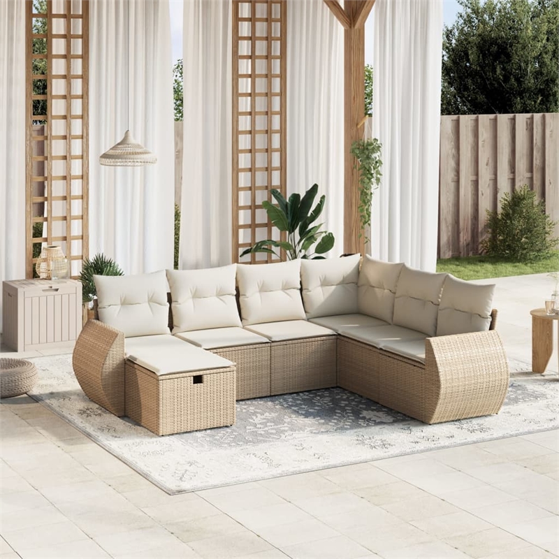 Afuera Living Contemporary 7 Piece Poly Rattan Sofa Set in Beige