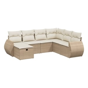 Afuera Living Contemporary 7 Piece Poly Rattan Sofa Set in Beige