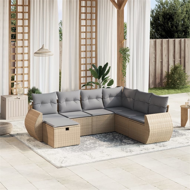 Afuera Living Contemporary 7 Piece Poly Rattan Large Sofa Set in Beige