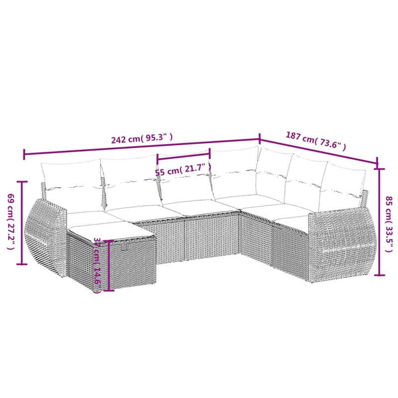 Afuera Living Contemporary 7 Piece Poly Rattan Large Sofa Set in Beige