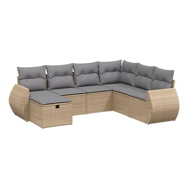 Afuera Living Contemporary 7 Piece Poly Rattan Large Sofa Set in Beige