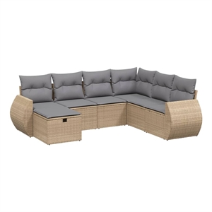 Afuera Living Contemporary 7 Piece Poly Rattan Large Sofa Set in Beige