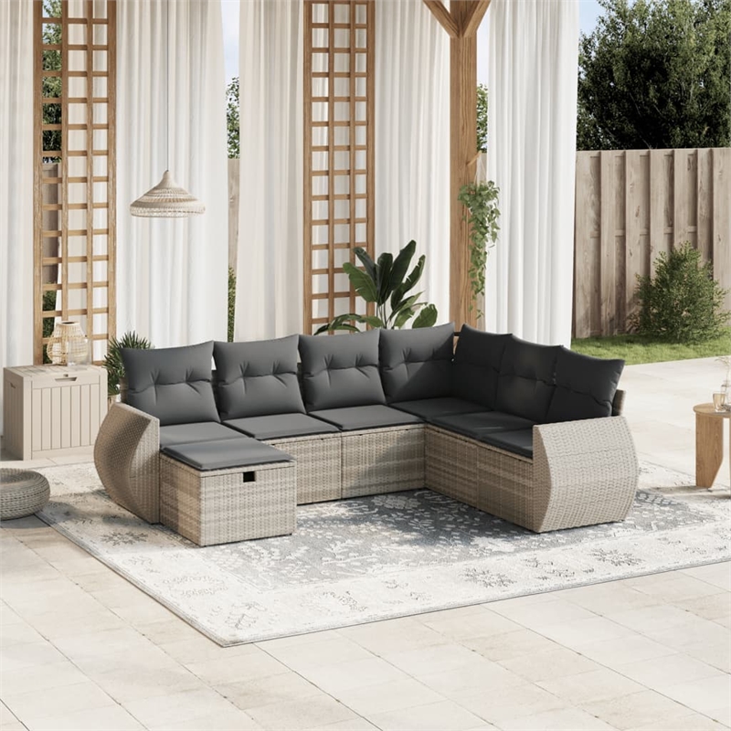 Afuera Living 7 Piece Poly Rattan Large Sofa Set with Removable Covers in Gray