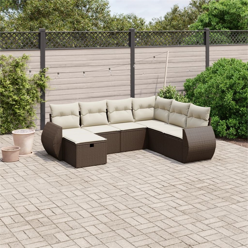 Afuera Living Contemporary 7 Piece Poly Rattan Large Sofa Set in Brown