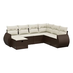 Afuera Living Contemporary 7 Piece Poly Rattan Large Sofa Set in Brown