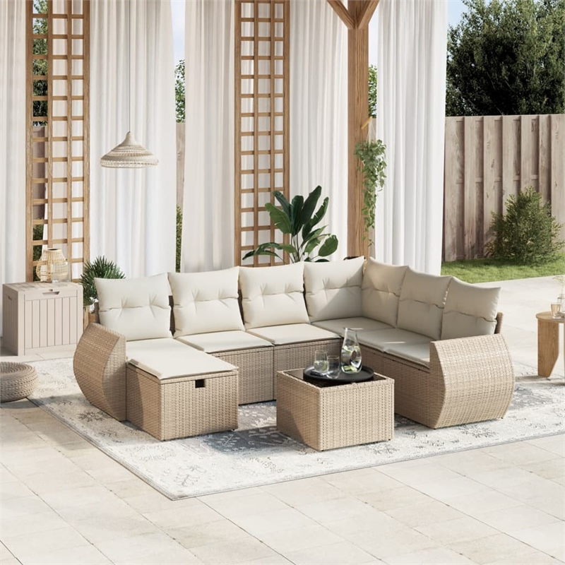 Afuera Living Contemporary 8 Piece Poly Rattan Sofa Set in Beige