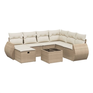 Afuera Living Contemporary 8 Piece Poly Rattan Sofa Set in Beige
