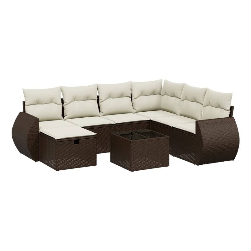 Afuera Living Contemporary 8 Piece Poly Rattan Sofa Set in Brown