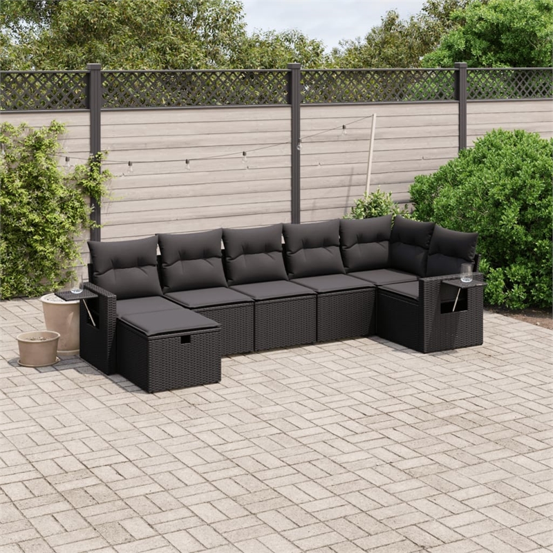 Afuera Living Contemporary 7 Piece Poly Rattan Small Sofa Set in Black