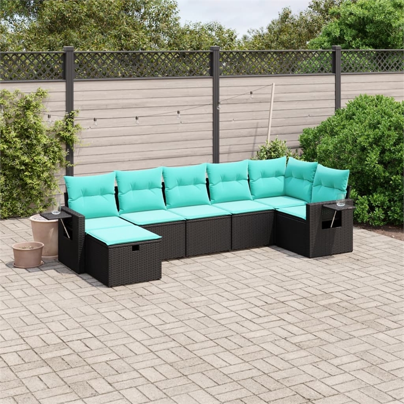 Afuera Living Contemporary 7 Piece Poly Rattan Small Sofa Set in Black