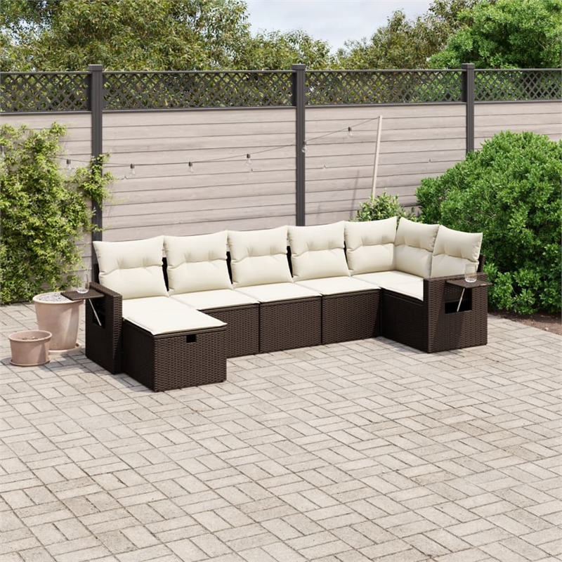 Afuera Living Contemporary 7 Piece Poly Rattan Large Sofa Set in Brown
