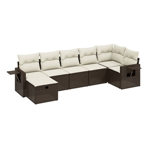 Afuera Living Contemporary 7 Piece Poly Rattan Large Sofa Set in Brown