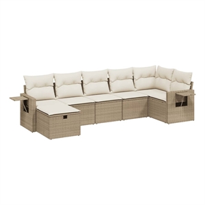 Afuera Living Contemporary 7 Piece Poly Rattan Large Sofa Set in Beige